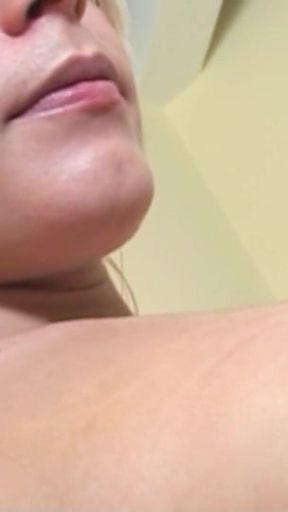 Blonde Sexy Shemale Caught Giving a Solo Handjob