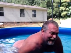 Bearded Daddy Plays Naked by the Pool
