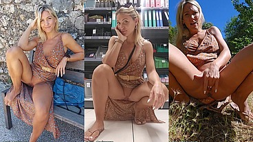 Je m'exhibe dans la rue, sur une terrasse de café, dans un magasin et hypermarché pour enfin me caresser en extérieur et me faire squirter à la vu de tous!💦💦