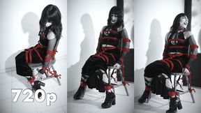 Vesper: Goth baddie tied up to the chair struggles against the ropes escape attempt - 720p