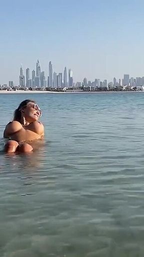Monika Fox Swims Naked in Sea and Walks Along Beach in Dubai