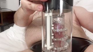 Black Latex Slip &amp; Red Latex Toe Socks - Using Machine Til Cumshot