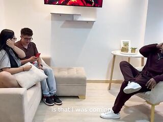 Interracial fuck with my almost all worthwhile friend's girlfriend Nerd in his own house, this chab catches us with my cum in her mouth!