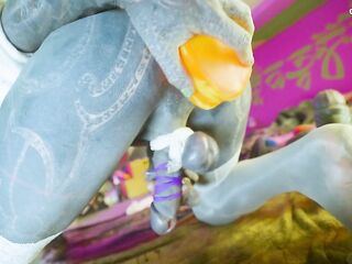 Tattooed Trans sit on biggest Dildos - bizarre ANAL - large toys ladyboy