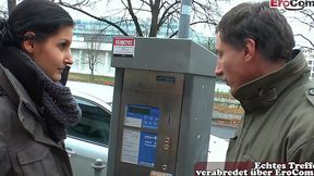 Skinny German slut gets her tight cunt drilled in public casting fuckfest