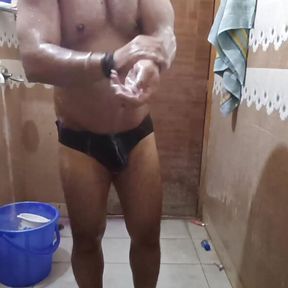 Hot and sexy man and bathing video