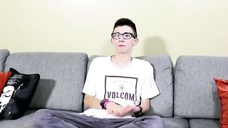 Twink with glasses interviewed before jerking himself off