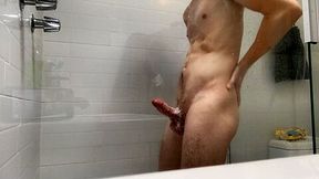 Hung Twink Gets Soaped Up And Cums On The Shower Glass Door