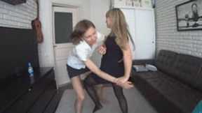 Cunt busting fight finished with lesbian scissoring FF