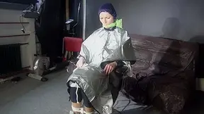 See Ronja Tied And Gagged On A Barber Chair In Shiny Nylon Rainwear And A Shiny Cape!