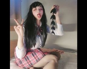 Horny College Girl Gives Ahegao After a Harsh Anal Training Session by Tremendous Anal Expanding Beads