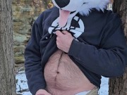 Furry @AngryBarks jerking off in the woods. Leaks cum then shoots hard 💦