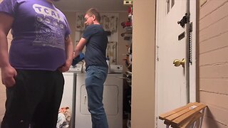 Sneaky ginger daddy breeds sloppy cumdump in public laundry room