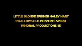 Little blonde spinner Henley Hart swallows old pervert's sperm
