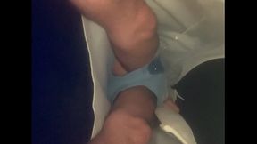 Amateur boy wetting his light blue undies. POV (filmed from underneath)