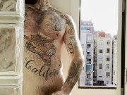 Hot shower jerk off muscle tattooed jock