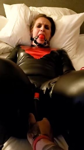 Batwoman Ballgagged Frog Tied Vibed