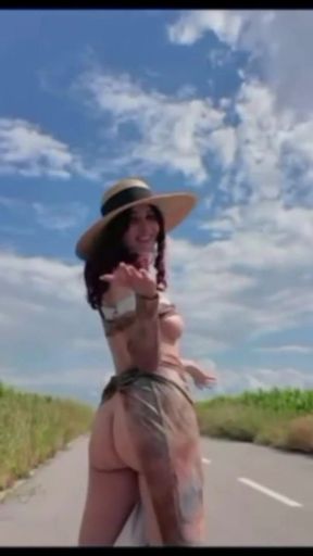 Jeny Smith masturbates her pussy on a public road during a live show   Clip 1