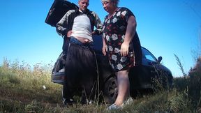 my girlfriend holds my dick while I pee and then gives me a blowjob in public
