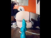 Femboy Yorha 2Bitch takes giant T-Rex cock and cums 5 times