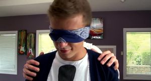 Blindfolded and giving a blowjob to his boyfriend