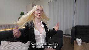 Busty Secretary Girl Got Full Mouth of Cum After Fucking Her Boss and Doing a Footjob