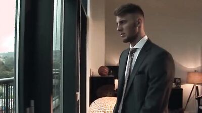 Good looking gentleman is stroking his dong in the office