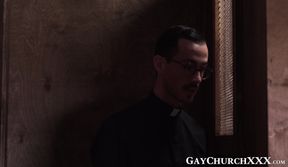 Daddy seduces twink into hard forbidden church barebacking