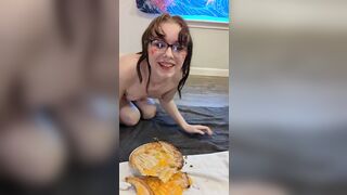 GETTING MESSY with a peach pie - sitting and cumming on it