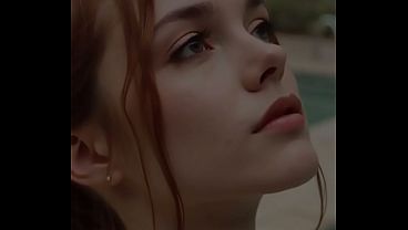 Redhead Alone in the Pool Before the Storm (AI-generated)