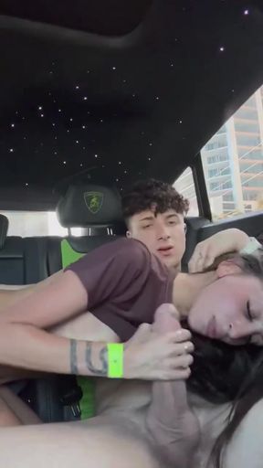 Athletic couple engages in public car sex with blowjob and missionary