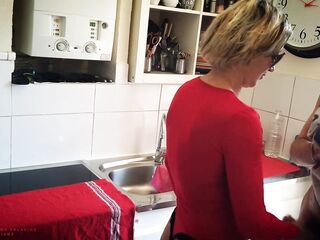 Lewd Nymphomaniac Mother-In-Law, Cleans In Underware To Tease Her Stepson.