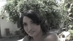 Sexy babe eats cum after a huge cock thrust her tight pussy