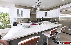 Tight blonde stepmom MILF Jordan Maxx pleases sons big cock in the kitchen