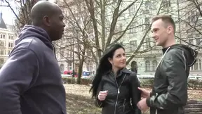 Redhead in lace rides black monster cock while hubby licks her pussy