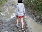 Piss and Puddle Sloshing in Bare Foot Sneakers