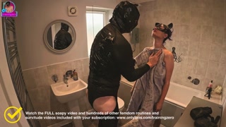 Training Zero Femdom Shower Piss Bathroom Slave - Washing my Pussy with his face! Real
