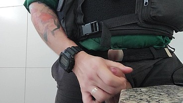 The Cop masturbation in the bathroom