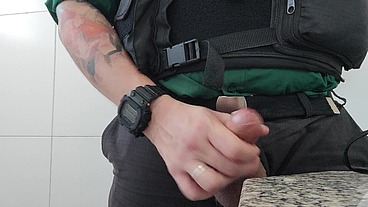The Cop masturbation in the bathroom