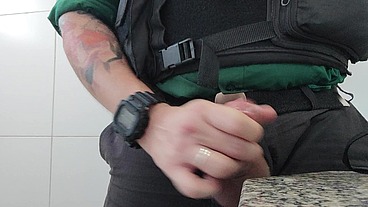 The Cop masturbation in the bathroom