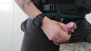 The Cop masturbation in the bathroom