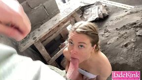 Adventurous couple fucking in a under construction building POV