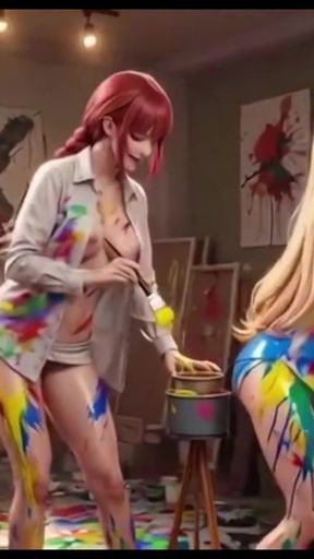 AI Chainsaw Man Girls Covered in Paint Sensual Compilation   Clip 1