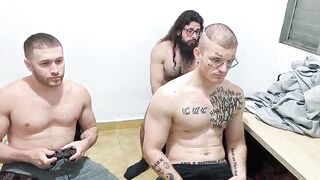 three gay-for-pay dudes frolicking nude