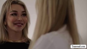 Blonde real estate agent fucked by her TS buyer