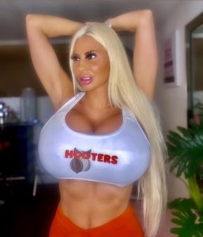 Wearing my hooter uniform.  Come get me naked for u baby