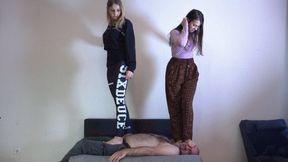 IRINA And ROSALINA - Treating My Guest - EXTREME Trampling And Facestanding Punishment