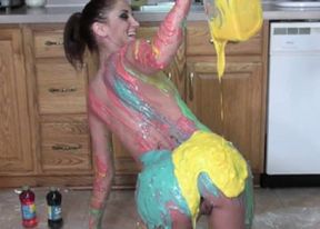Autumn Bodell covers herself with cake batter
