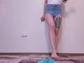 Blue Flip Flops and Bare Feet/Toes Tease