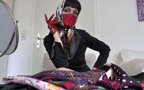 Elegant Silk Scarf Styling with Scarf Mask and Headscarf
